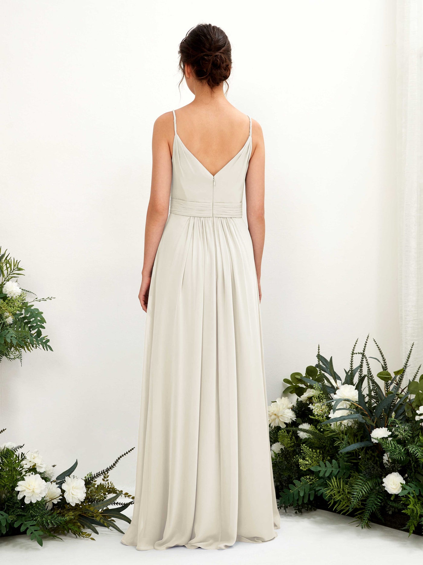 Carlyna Vestido Línea A Hasta el suelo Escote en V Gasa Marfil #color_marfil