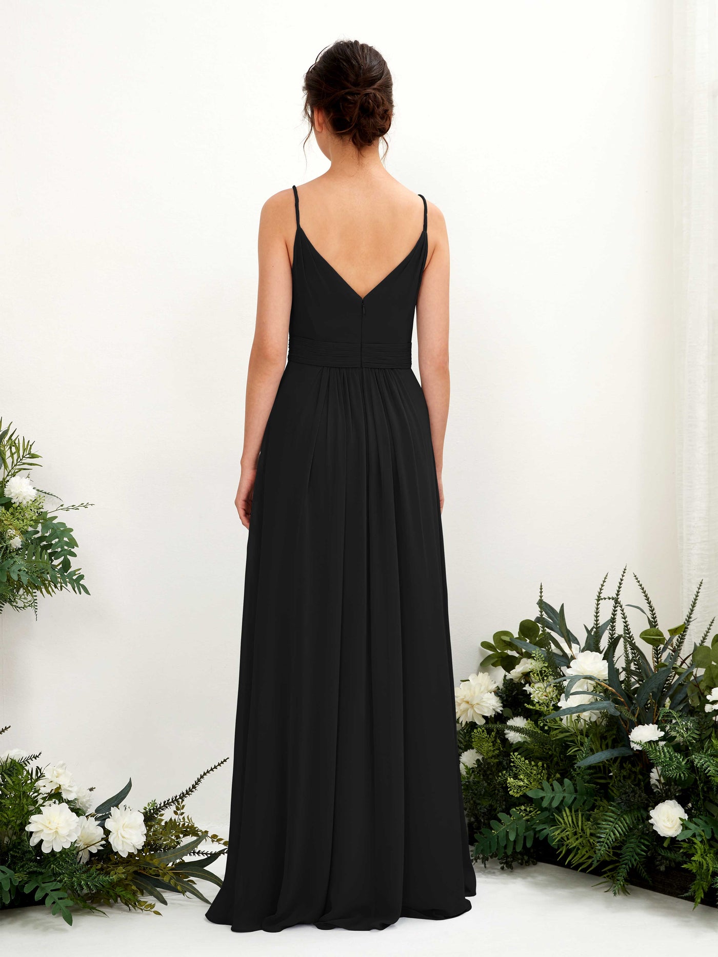 Carlyna Vestido Línea A Hasta el suelo Escote en V Gasa Negro #color_negro