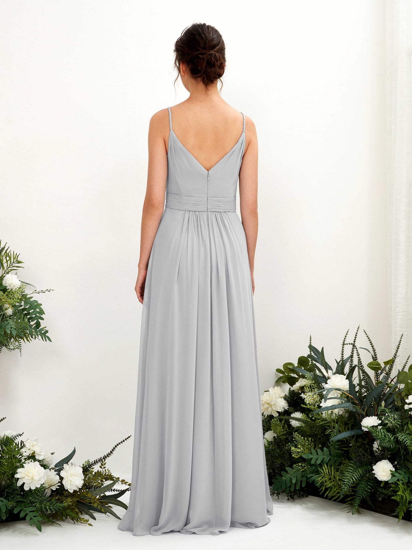Carlyna Vestido Línea A Hasta el suelo Escote en V Gasa Plata #color_plata