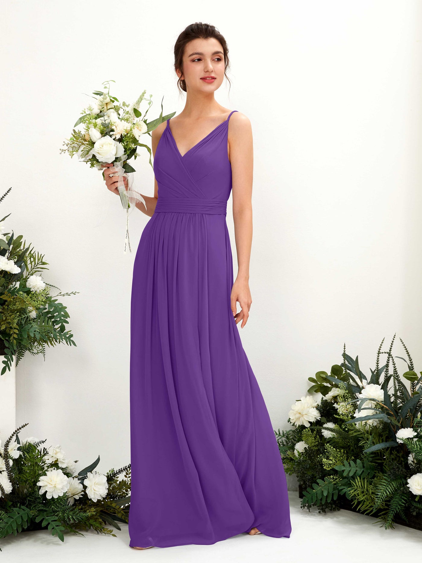 Carlyna Vestido Línea A Hasta el suelo Escote en V Gasa Regencia #color_regencia