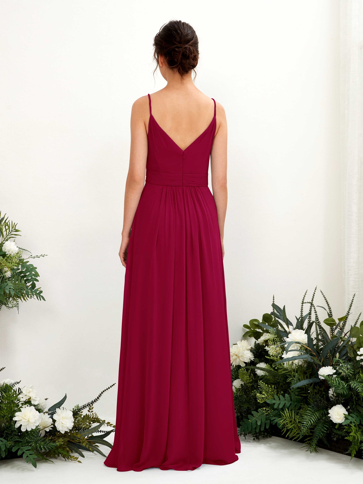 Carlyna Vestido Línea A Hasta el suelo Escote en V Gasa Rojo Bufón #color_rojo-buf-n