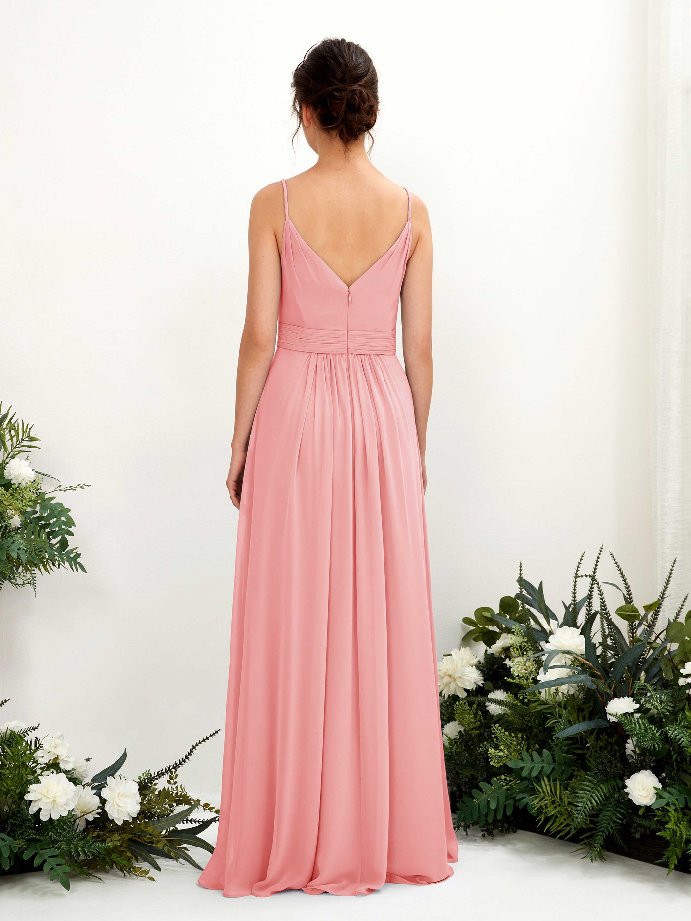 Carlyna Vestido Línea A Hasta el suelo Escote en V Gasa Rosa Ballet #color_rosa-ballet