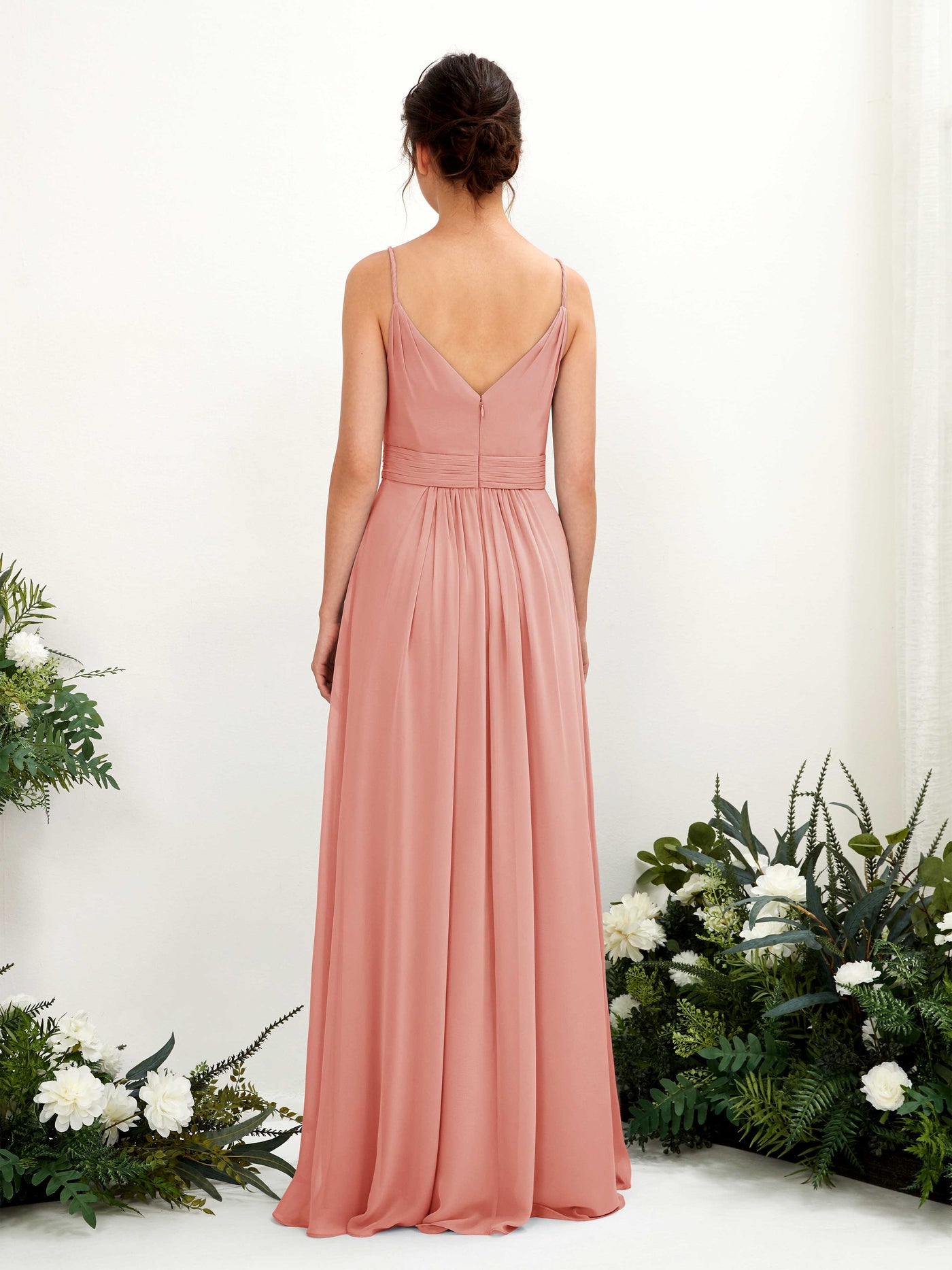 Carlyna Vestido Línea A Hasta el suelo Escote en V Gasa Rosa Champán #color_rosa-champ-n