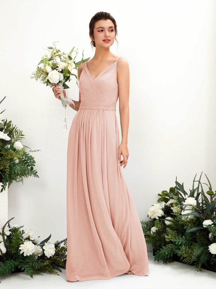 Carlyna Vestido Línea A Hasta el suelo Escote en V Gasa Rosa Perla 