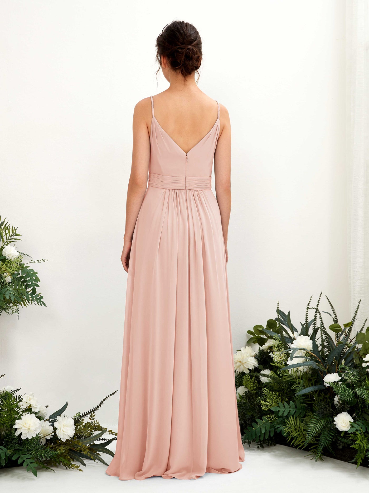 Carlyna Vestido Línea A Hasta el suelo Escote en V Gasa Rosa Perla #color_rosa-perla