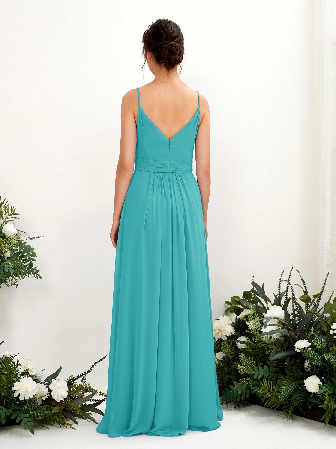 Carlyna Vestido Línea A Hasta el suelo Escote en V Gasa Turquesa #color_turquesa