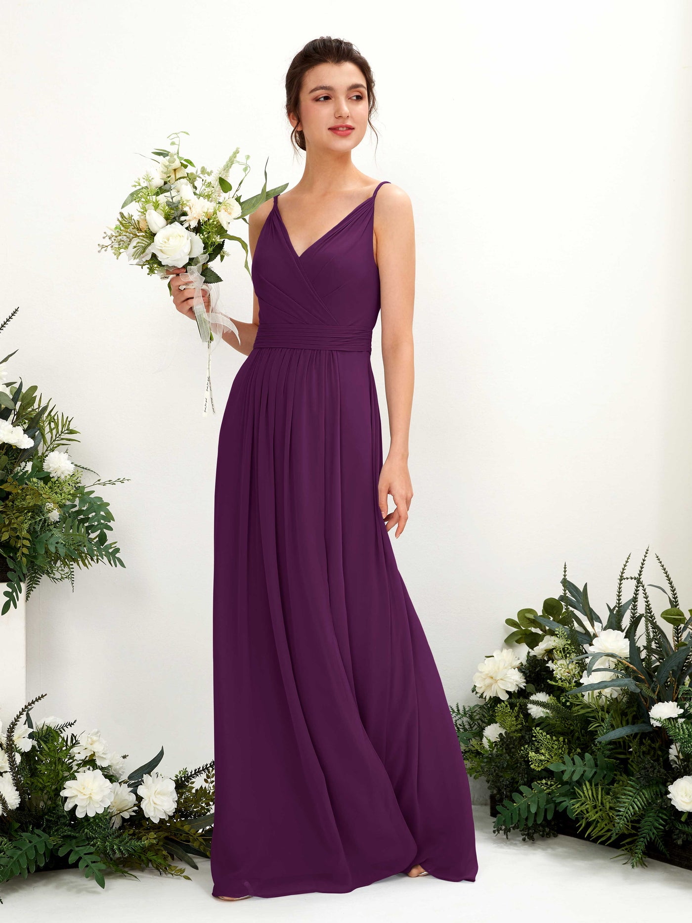 Carlyna Vestido Línea A Hasta el suelo Escote en V Gasa Uva #color_uva