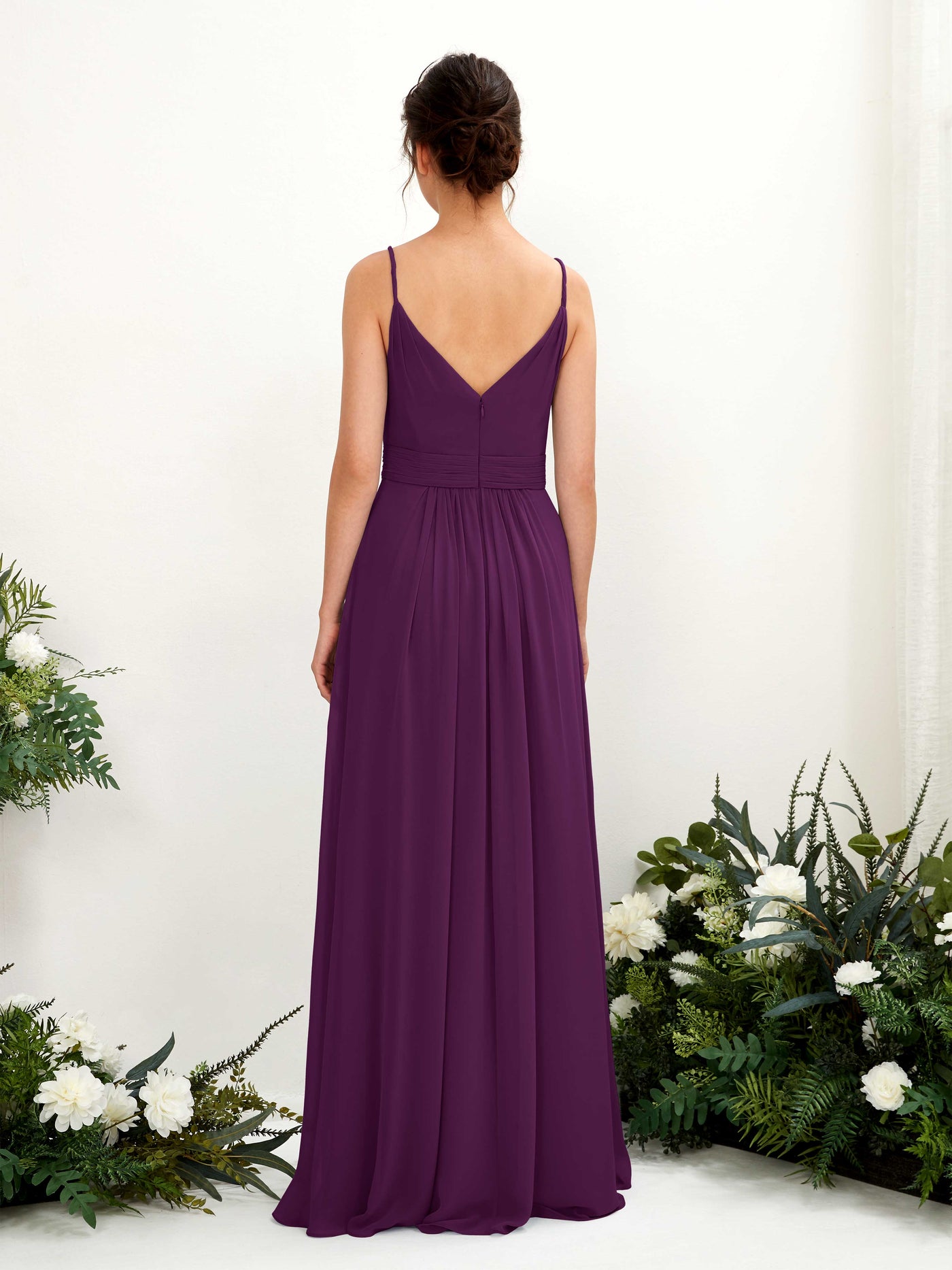 Carlyna Vestido Línea A Hasta el suelo Escote en V Gasa Uva #color_uva