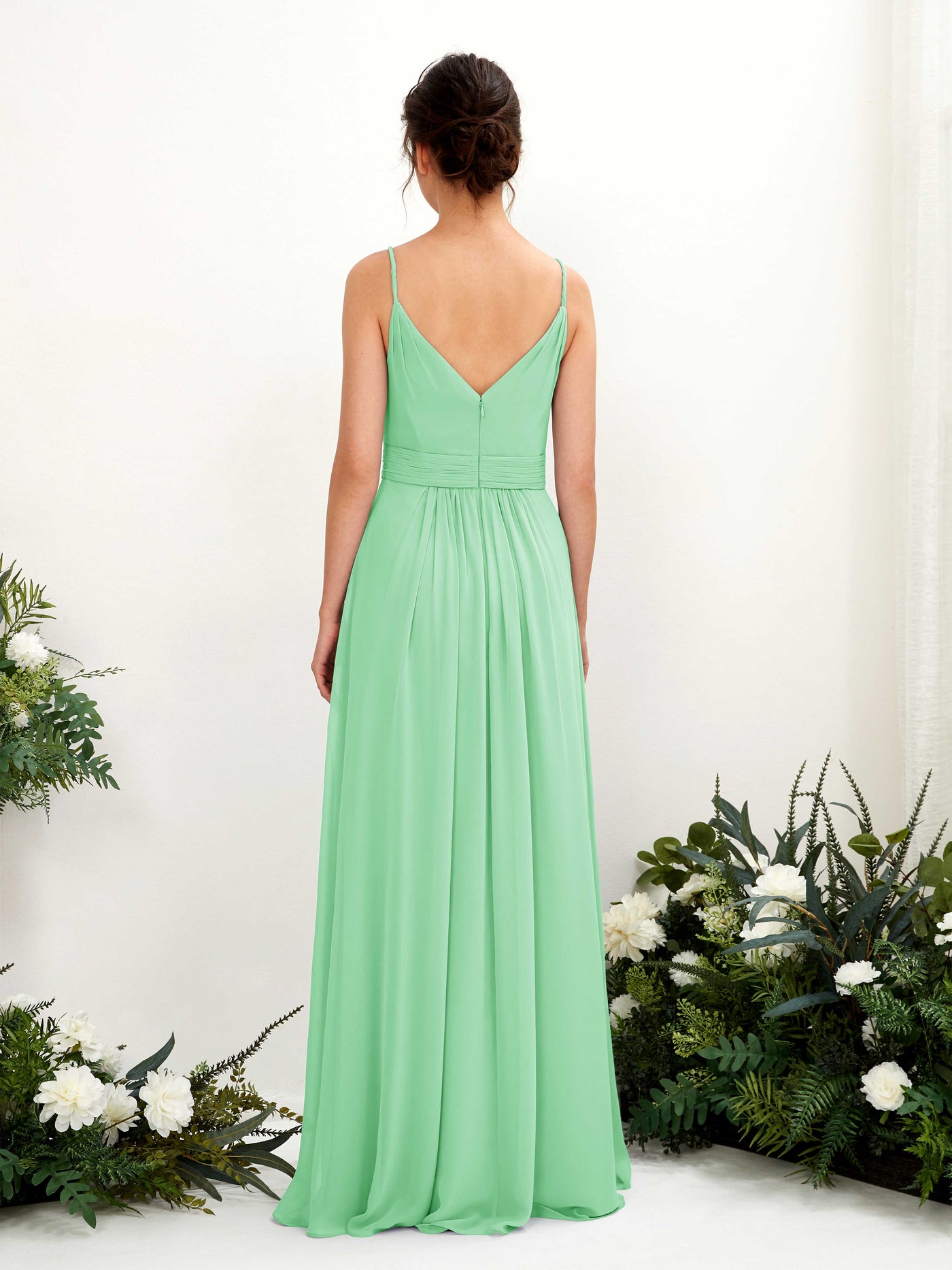 Carlyna Vestido Línea A Hasta el suelo Escote en V Gasa Verde Menta #color_verde-menta