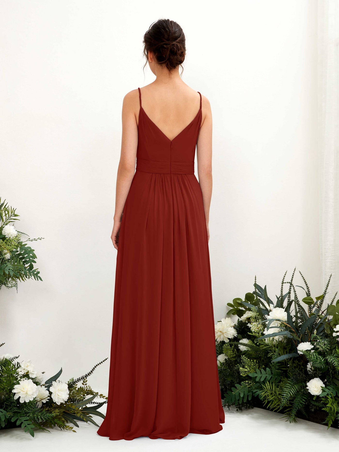 Carlyna Vestido Línea A Hasta el suelo Escote en V Gasa Óxido #color_xido
