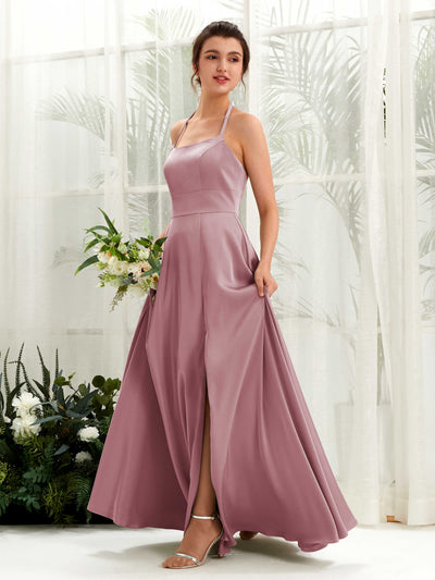 Carlyna Vestido Línea A Hasta el suelo Satén Cuello halter Dama de honor Cuarzo Rosa #color_cuarzo-rosa