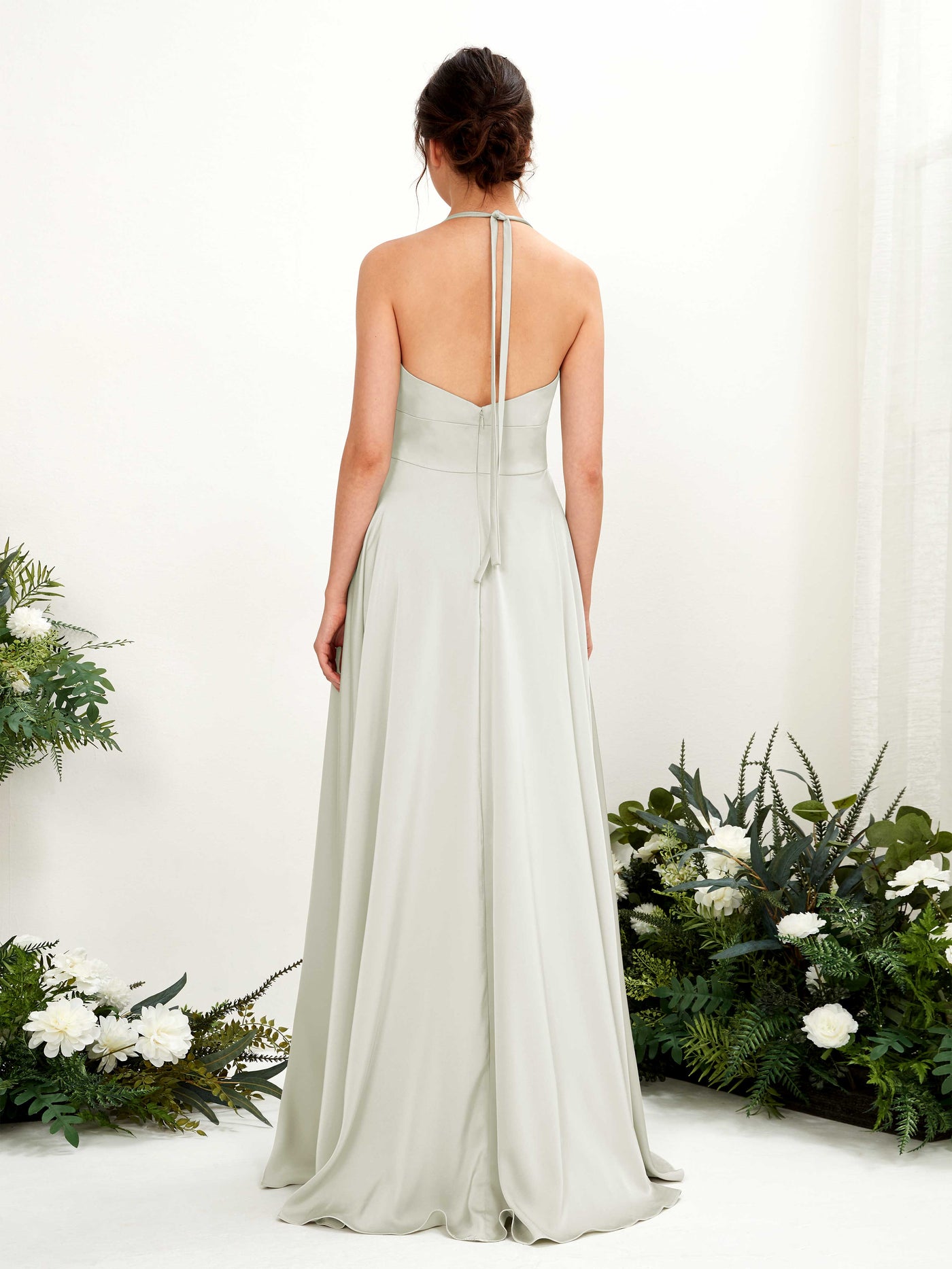 Carlyna Vestido Línea A Hasta el suelo Satén Cuello halter Dama de honor Marfil #color_marfil