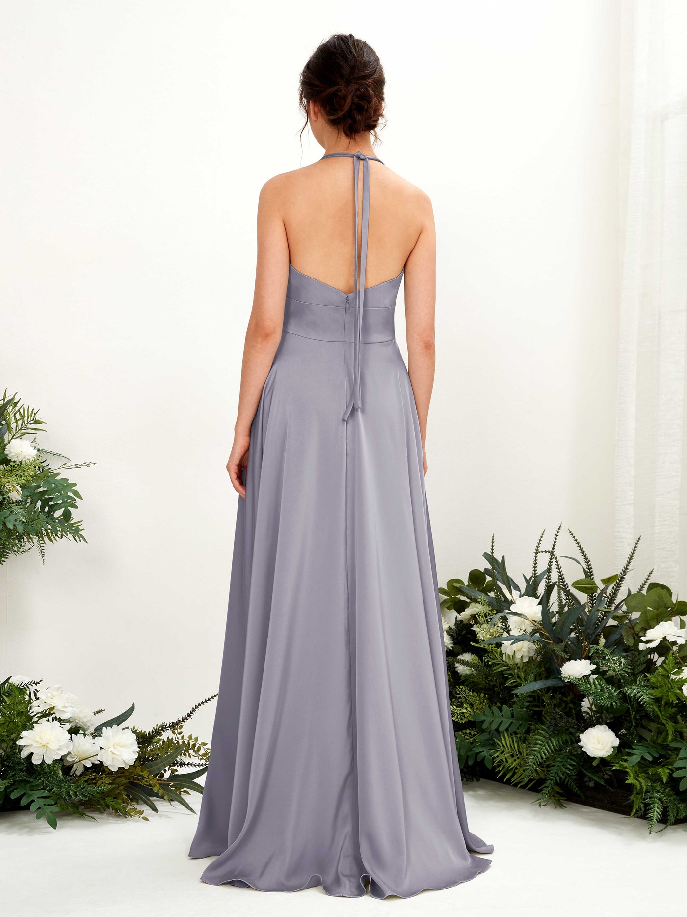 Carlyna Vestido Línea A Hasta el suelo Satén Cuello halter Dama de honor Niebla Púrpura #color_niebla-p-rpura