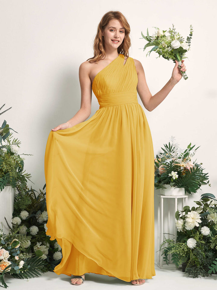 Carlyna Vestido Línea A Hasta el suelo Un Hombre Gasa Dama de honor Amarillo Mostaza 