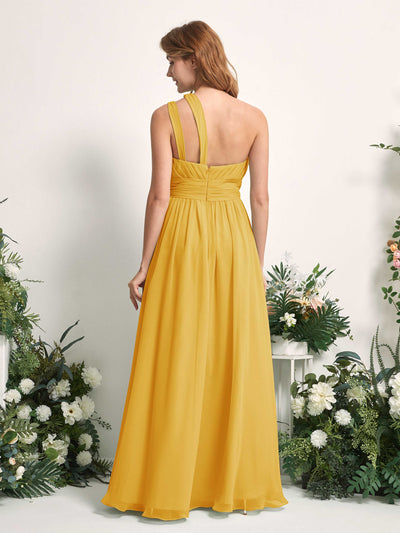 Carlyna Vestido Línea A Hasta el suelo Un Hombre Gasa Dama de honor Amarillo Mostaza #color_amarillo-mostaza