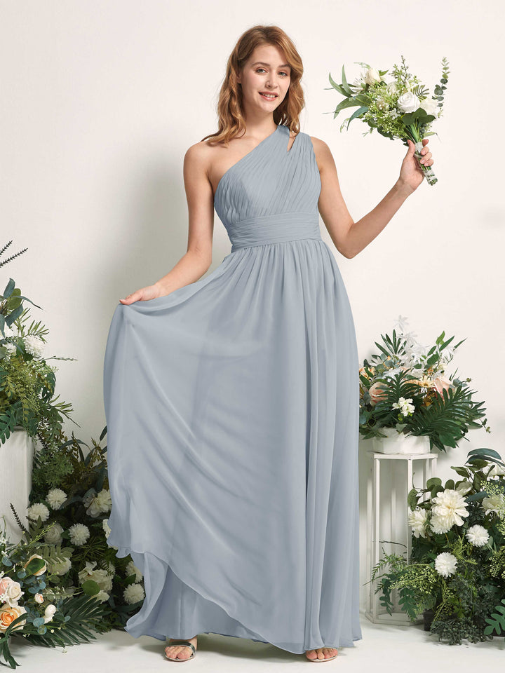 Carlyna Vestido Línea A Hasta el suelo Un Hombre Gasa Dama de honor Azul Empolvado Mejorado 