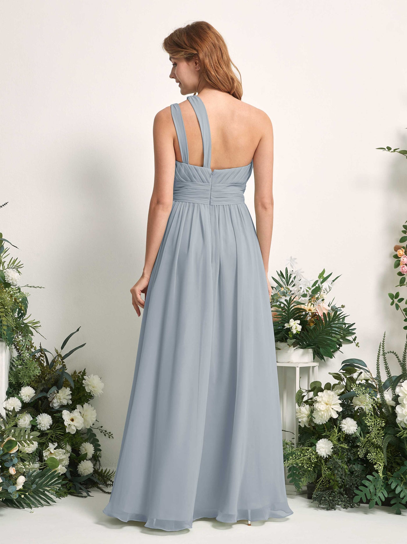 Carlyna Vestido Línea A Hasta el suelo Un Hombre Gasa Dama de honor Azul Empolvado Mejorado #color_azul-empolvado-mejorado