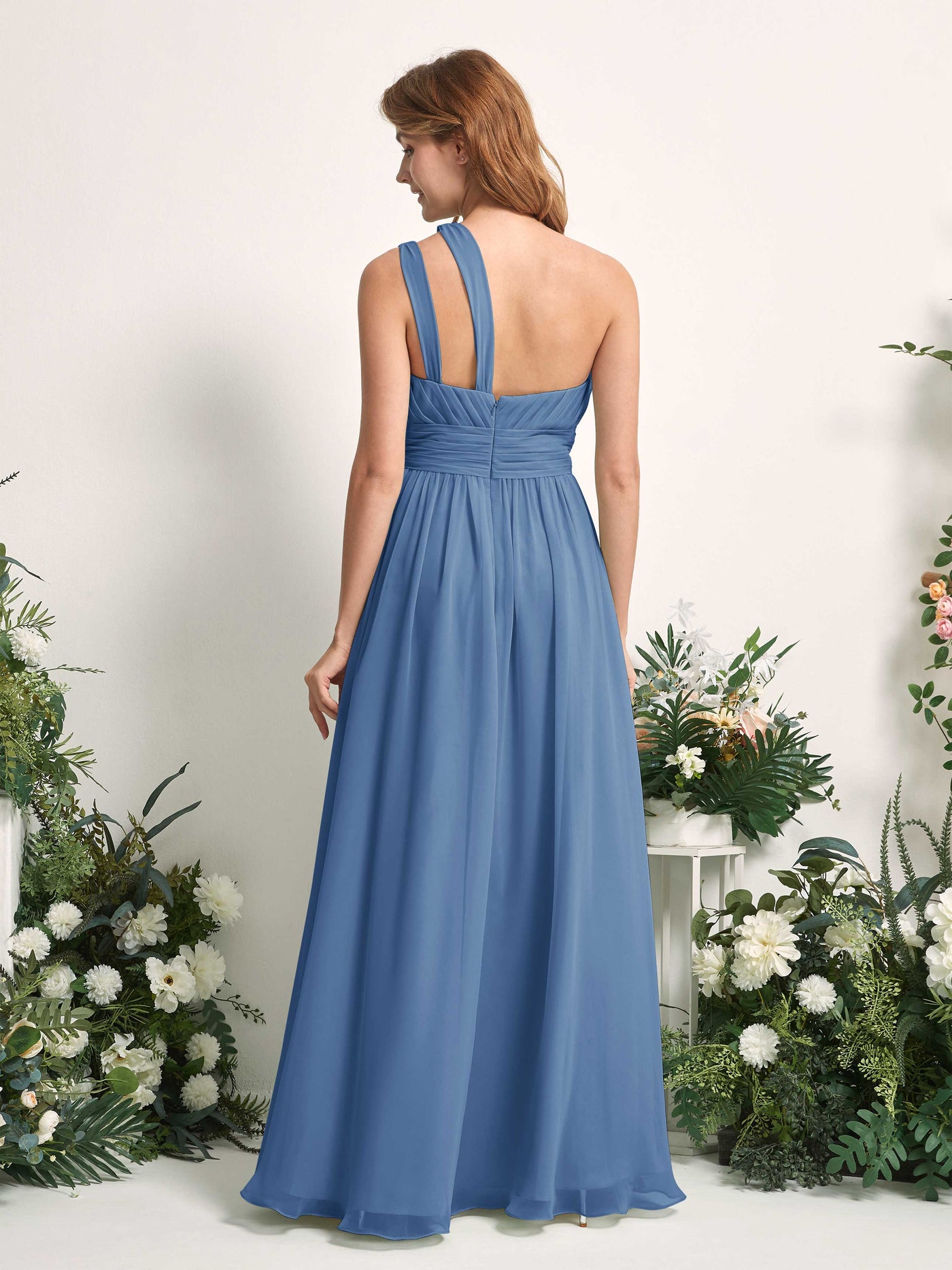 Carlyna Vestido Línea A Hasta el suelo Un Hombre Gasa Dama de honor Azul polvoriento #color_azul-polvoriento