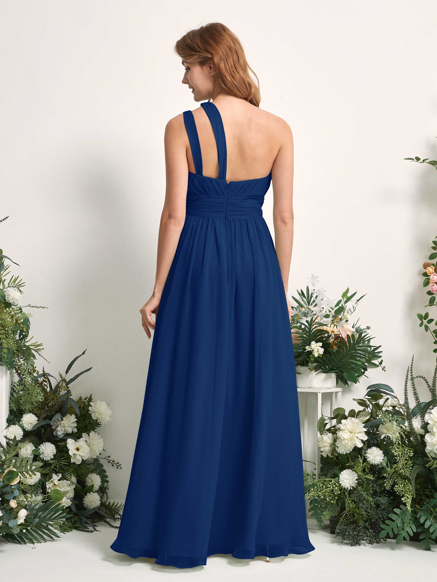 Carlyna Vestido Línea A Hasta el suelo Un Hombre Gasa Dama de honor Azul Real #color_azul-real