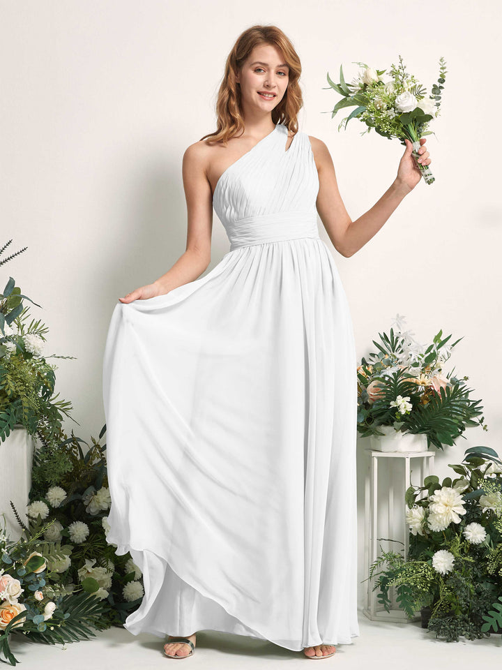 Carlyna Vestido Línea A Hasta el suelo Un Hombre Gasa Dama de honor Blanco 