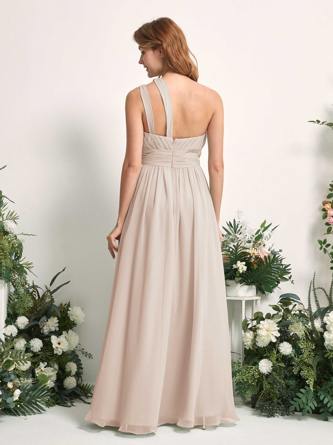 Carlyna Vestido Línea A Hasta el suelo Un Hombre Gasa Dama de honor Champán #color_champ-n