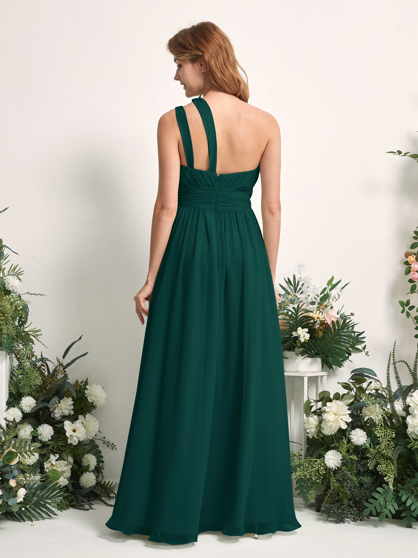 Carlyna Vestido Línea A Hasta el suelo Un Hombre Gasa Dama de honor Esmeralda Oscuro #color_esmeralda-oscuro