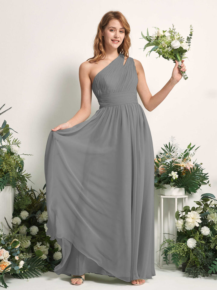 Carlyna Vestido Línea A Hasta el suelo Un Hombre Gasa Dama de honor Gris Acero 