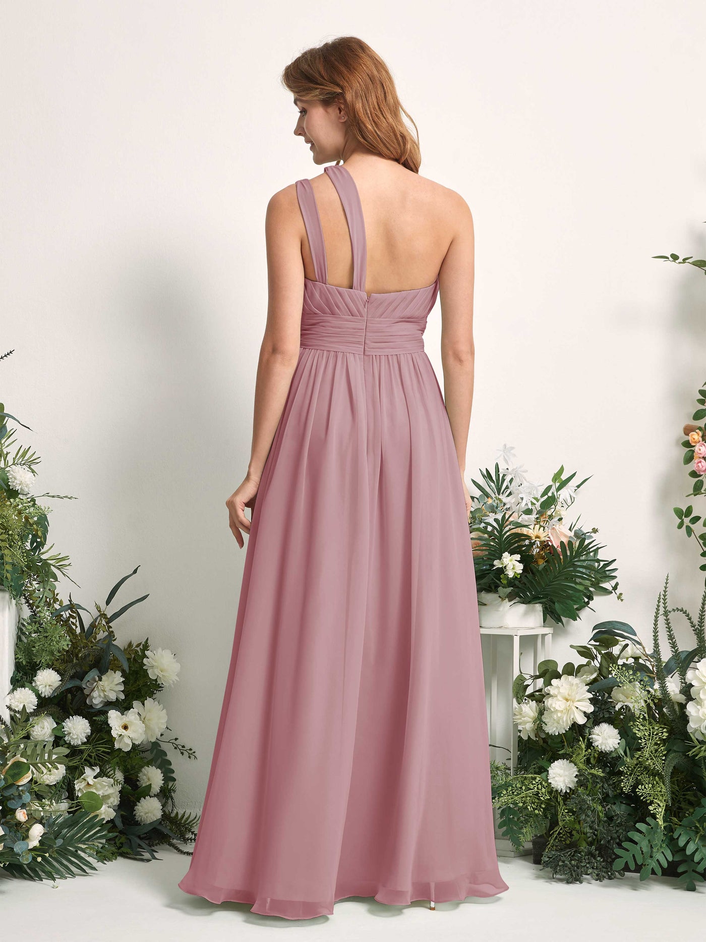 Carlyna Vestido Línea A Hasta el suelo Un Hombre Gasa Dama de honor Malva Clásico #color_malva-cl-sico