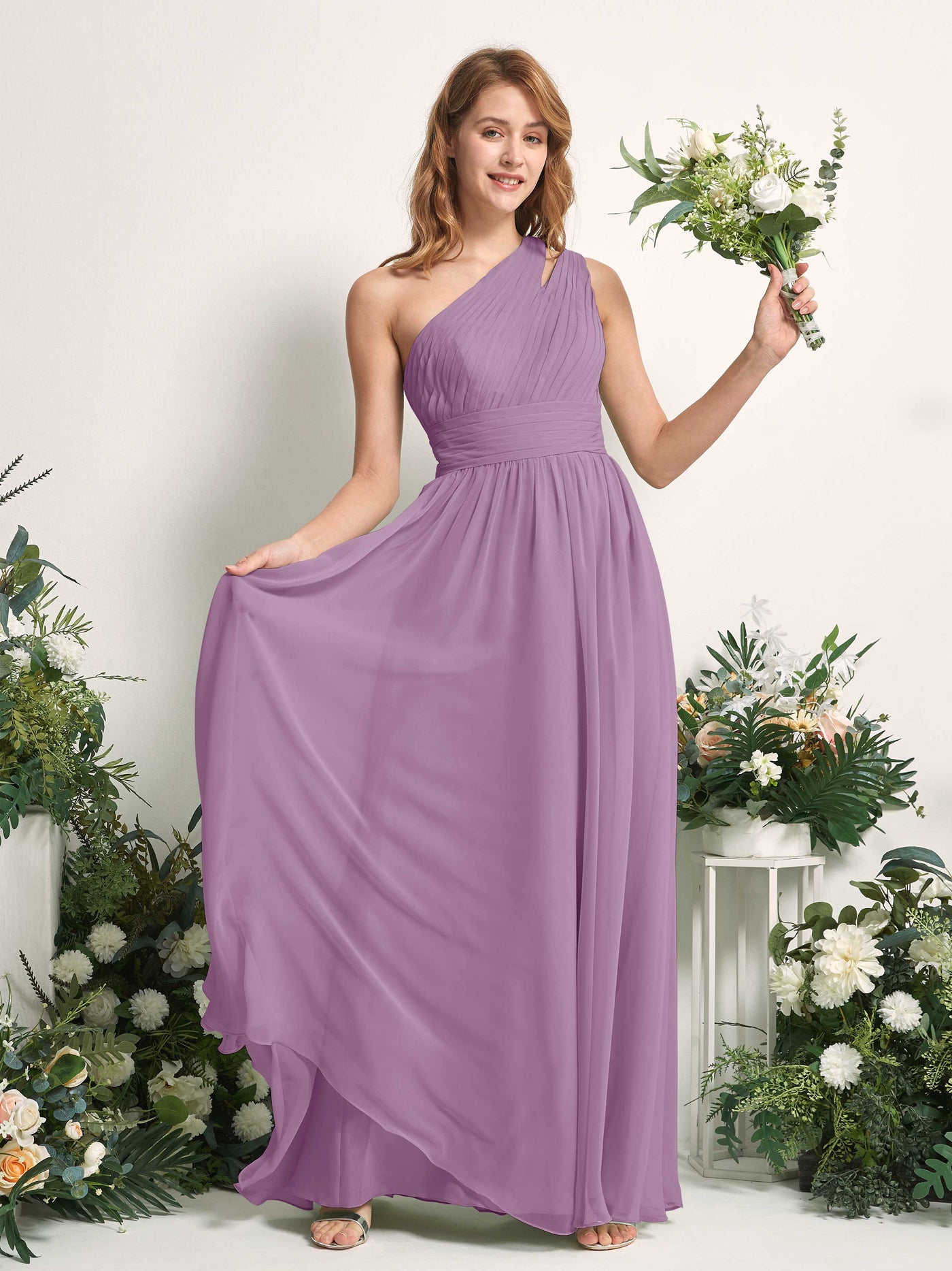 Carlyna Vestido Línea A Hasta el suelo Un Hombre Gasa Dama de honor Niebla Orquídea #color_niebla-orqu-dea