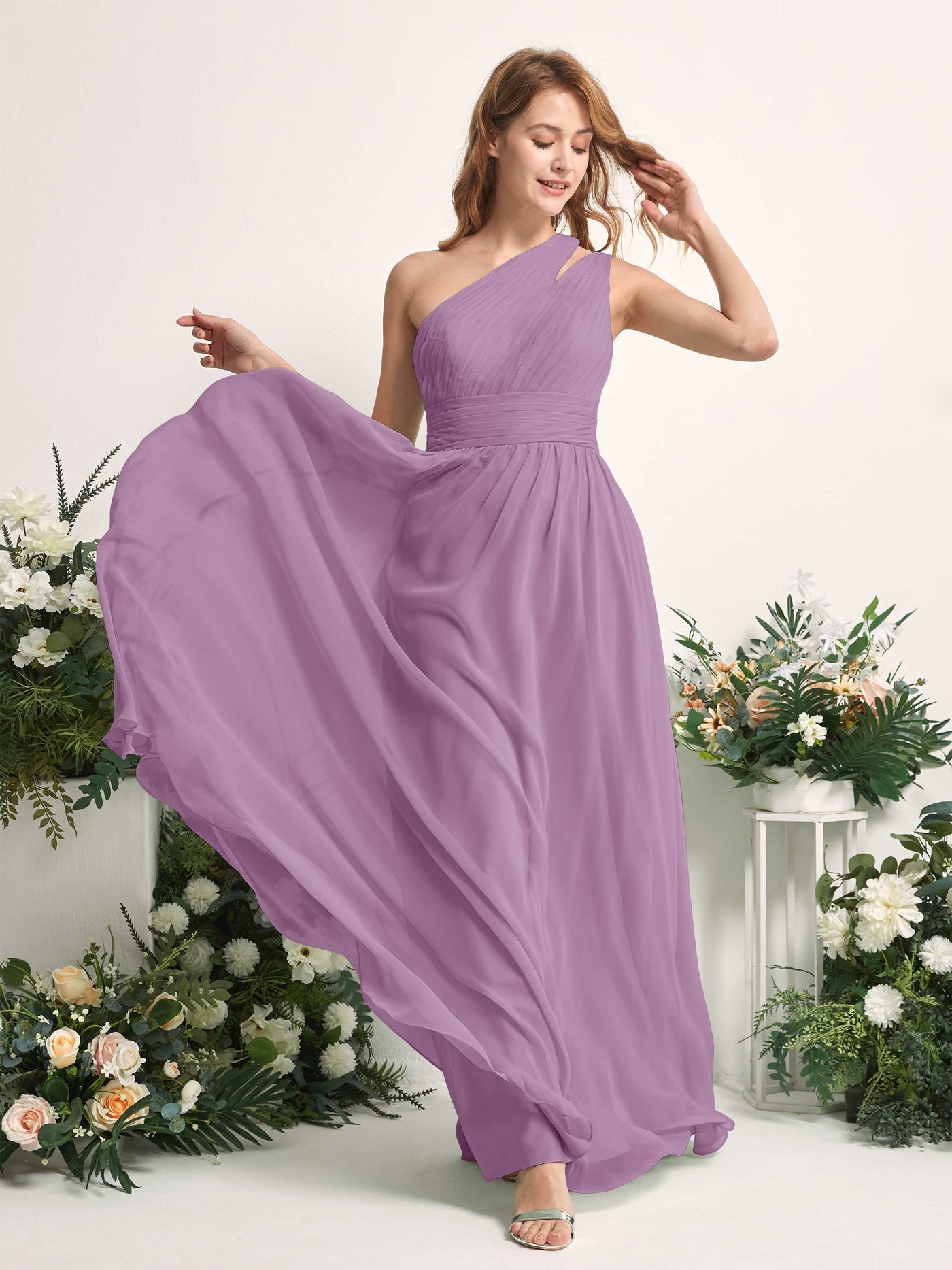 Carlyna Vestido Línea A Hasta el suelo Un Hombre Gasa Dama de honor Niebla Orquídea #color_niebla-orqu-dea