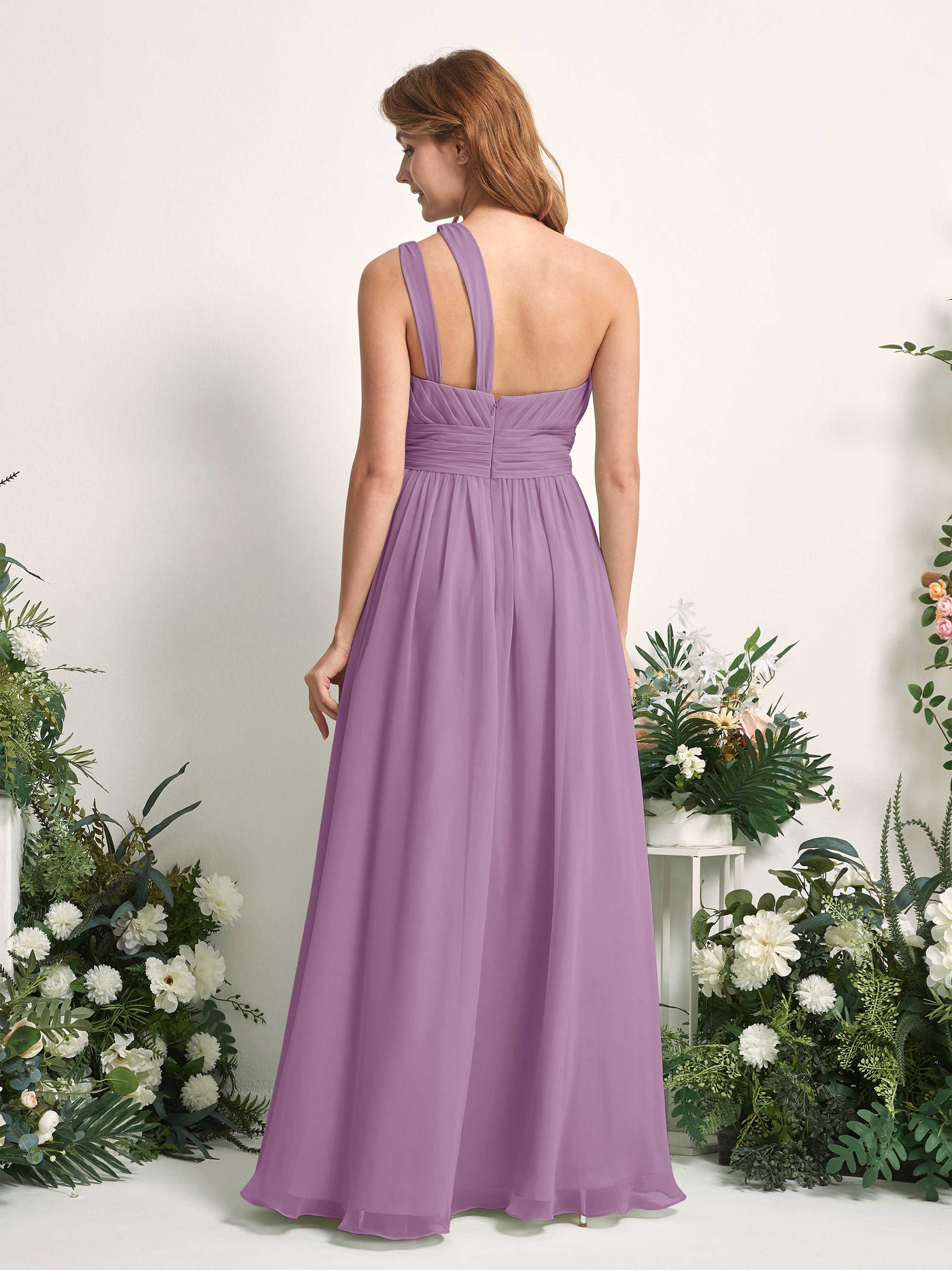 Carlyna Vestido Línea A Hasta el suelo Un Hombre Gasa Dama de honor Niebla Orquídea #color_niebla-orqu-dea