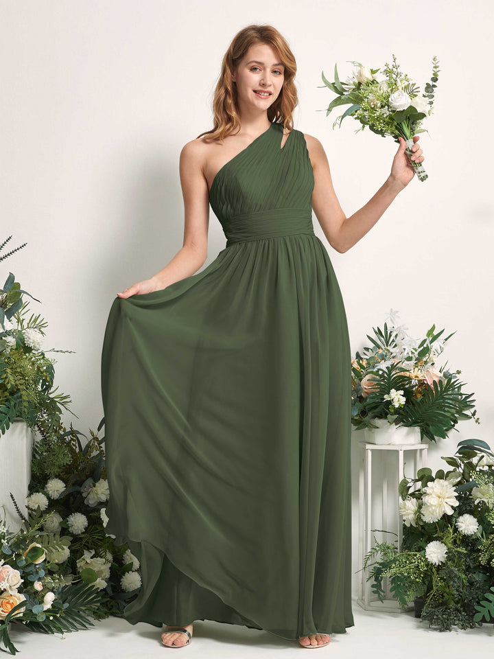 Carlyna Vestido Línea A Hasta el suelo Un Hombre Gasa Dama de honor Oliva Martini 