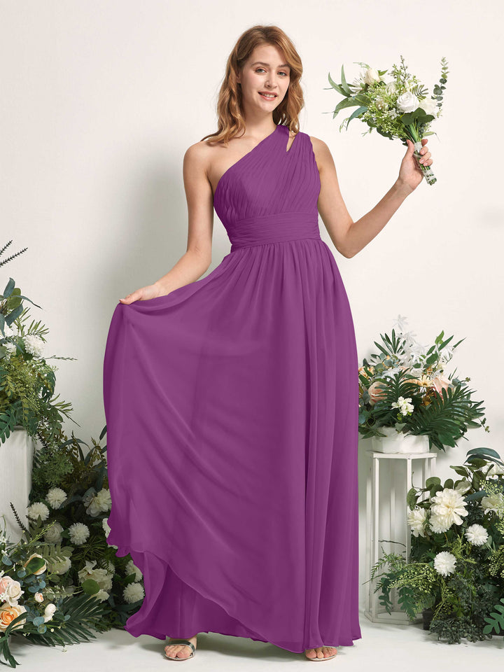 Carlyna Vestido Línea A Hasta el suelo Un Hombre Gasa Dama de honor Púrpura 