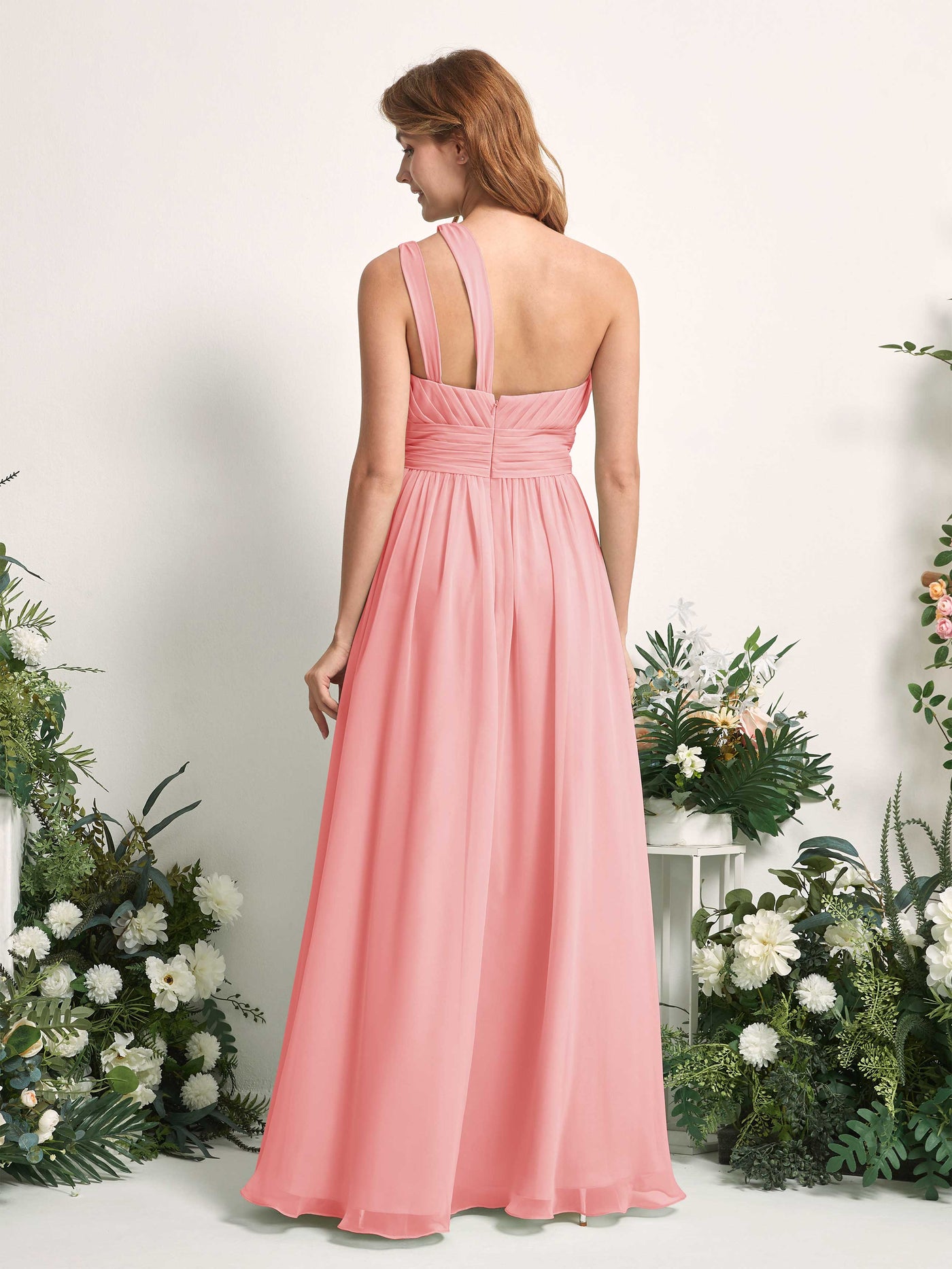 Carlyna Vestido Línea A Hasta el suelo Un Hombre Gasa Dama de honor Rosa Ballet #color_rosa-ballet