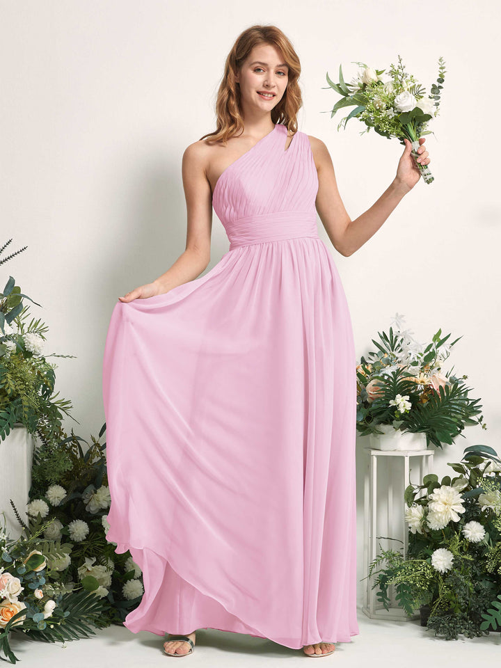 Carlyna Vestido Línea A Hasta el suelo Un Hombre Gasa Dama de honor Rosa Caramelo 
