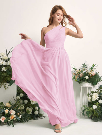 Carlyna Vestido Línea A Hasta el suelo Un Hombre Gasa Dama de honor Rosa Caramelo #color_rosa-caramelo