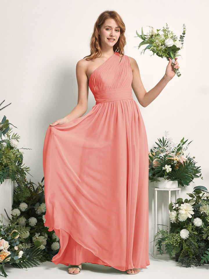 Carlyna Vestido Línea A Hasta el suelo Un Hombre Gasa Dama de honor Rosa Melocotón 