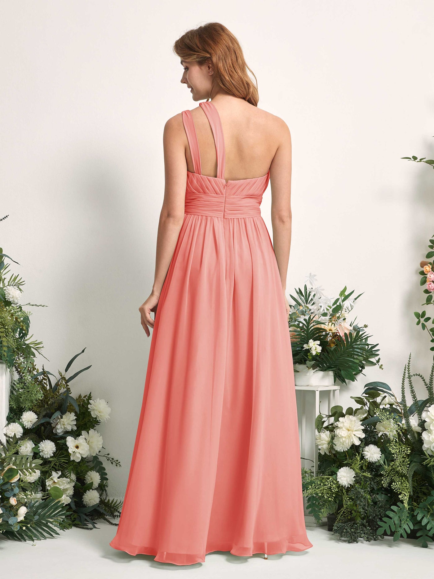 Carlyna Vestido Línea A Hasta el suelo Un Hombre Gasa Dama de honor Rosa Melocotón #color_rosa-melocot-n