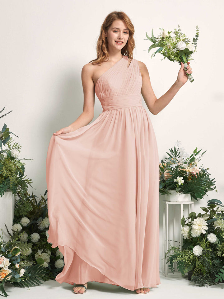 Carlyna Vestido Línea A Hasta el suelo Un Hombre Gasa Dama de honor Rosa Perla 