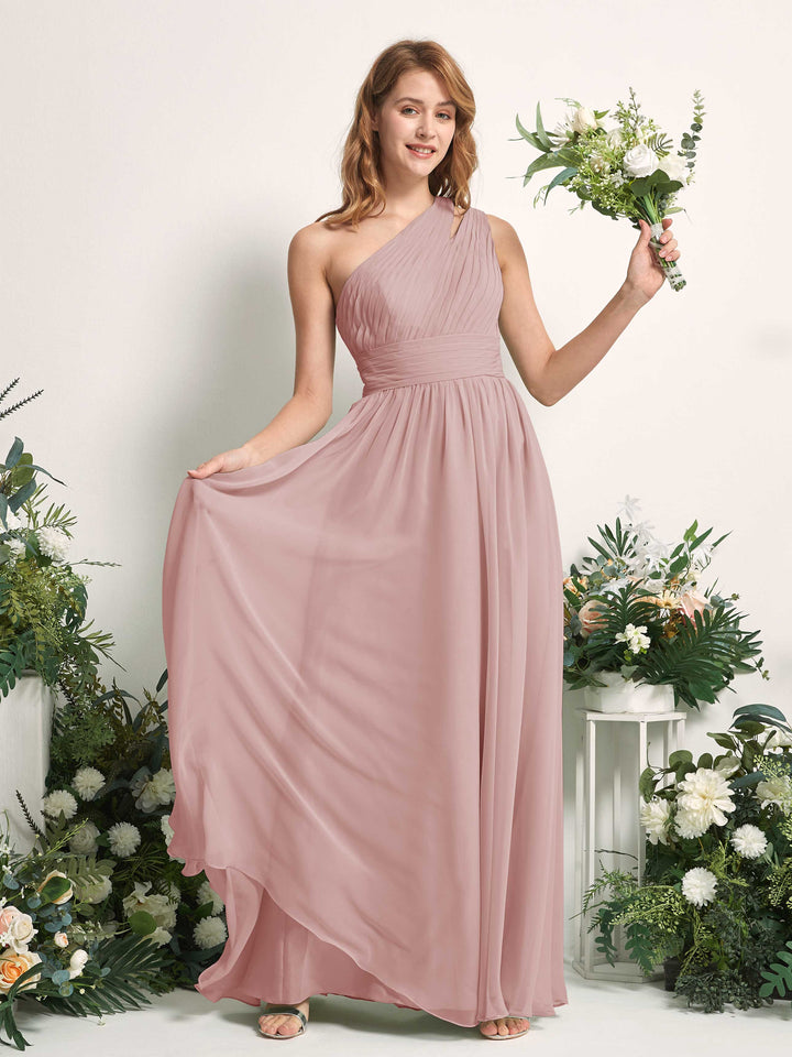 Carlyna Vestido Línea A Hasta el suelo Un Hombre Gasa Dama de honor Rosa Polvorienta 