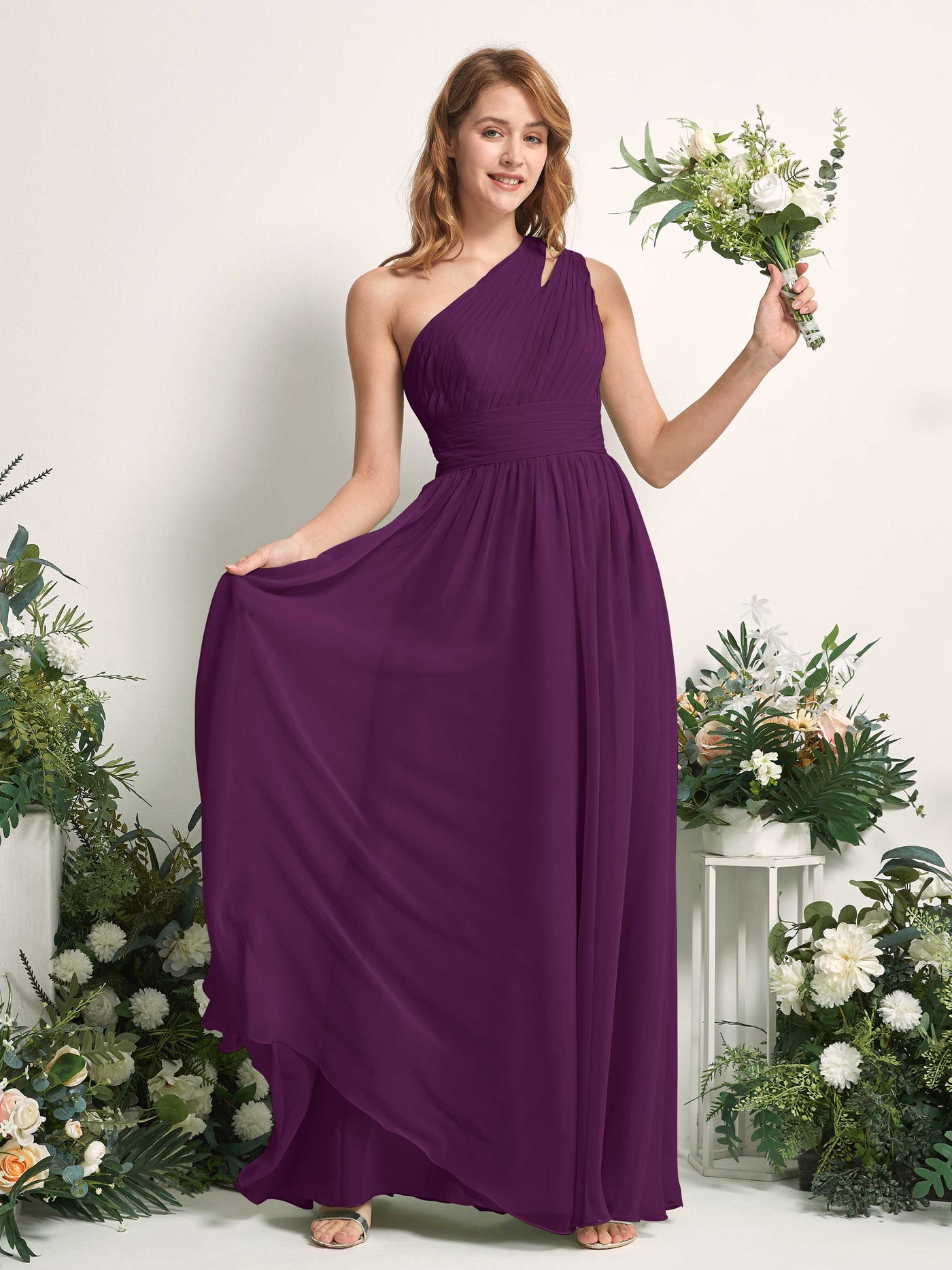 Carlyna Vestido Línea A Hasta el suelo Un Hombre Gasa Dama de honor Uva #color_uva