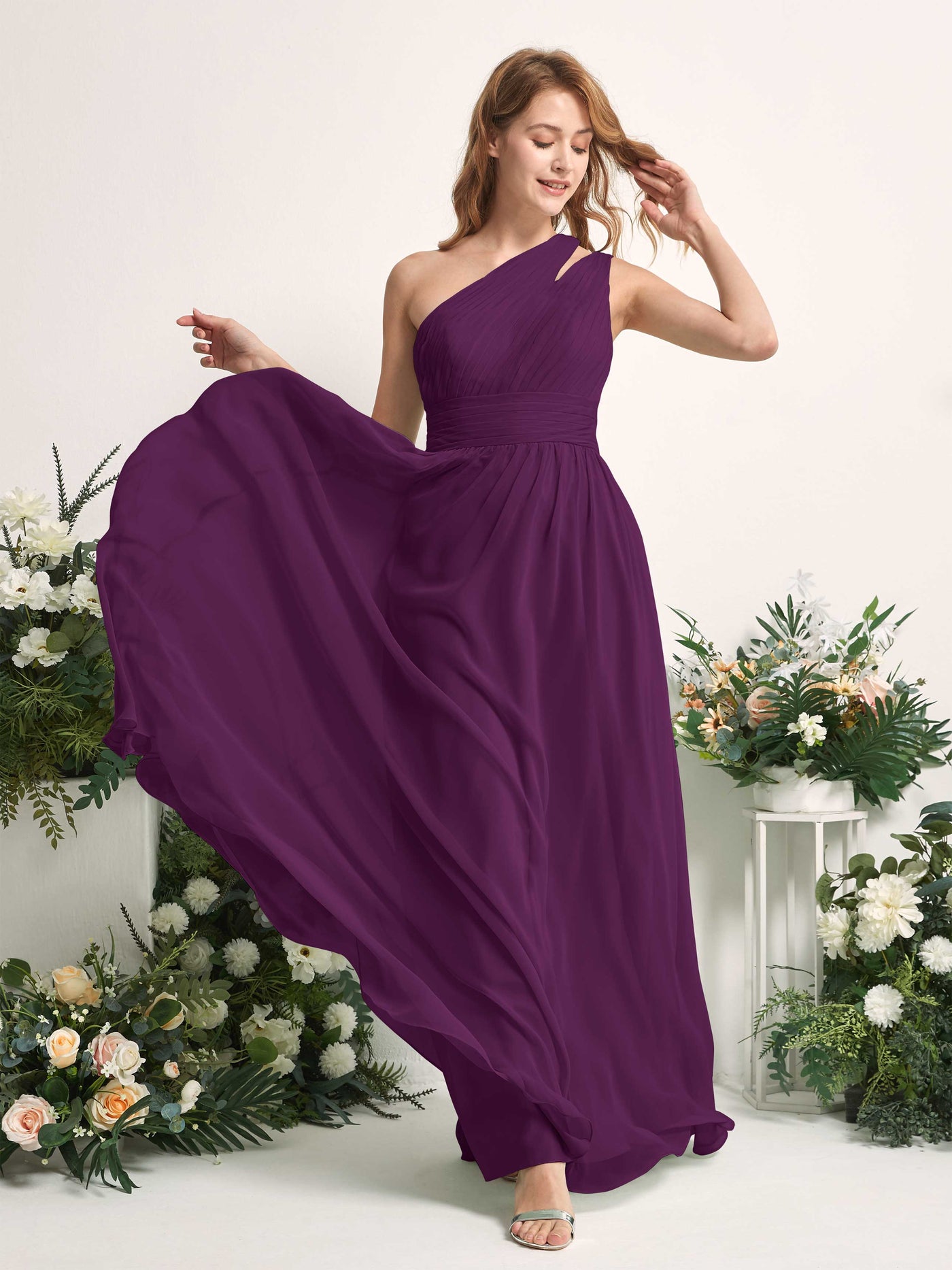 Carlyna Vestido Línea A Hasta el suelo Un Hombre Gasa Dama de honor Uva #color_uva