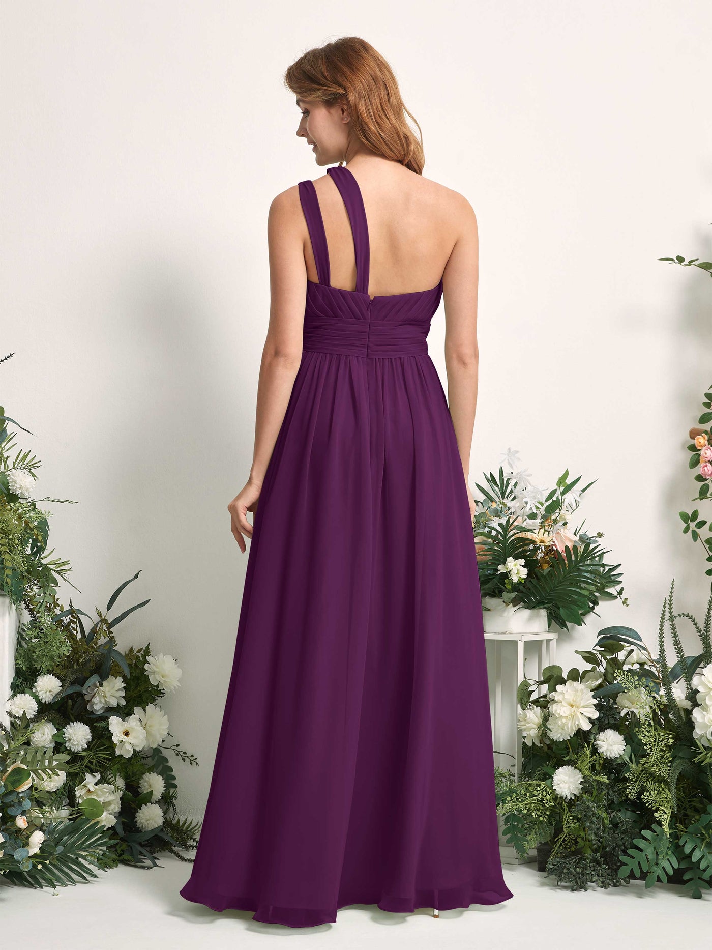 Carlyna Vestido Línea A Hasta el suelo Un Hombre Gasa Dama de honor Uva #color_uva