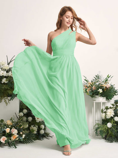 Carlyna Vestido Línea A Hasta el suelo Un Hombre Gasa Dama de honor Verde Menta #color_verde-menta