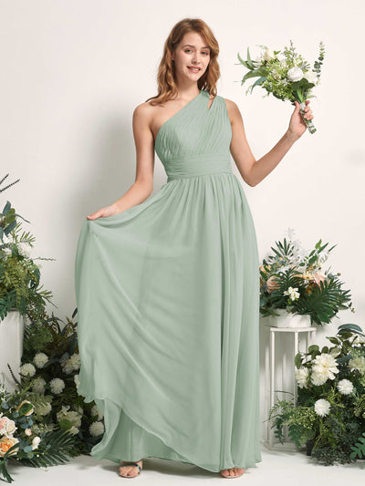 Carlyna Vestido Línea A Hasta el suelo Un Hombre Gasa Dama de honor Verde Salvia #color_verde-salvia
