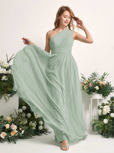 Carlyna Vestido Línea A Hasta el suelo Un Hombre Gasa Dama de honor Verde Salvia #color_verde-salvia