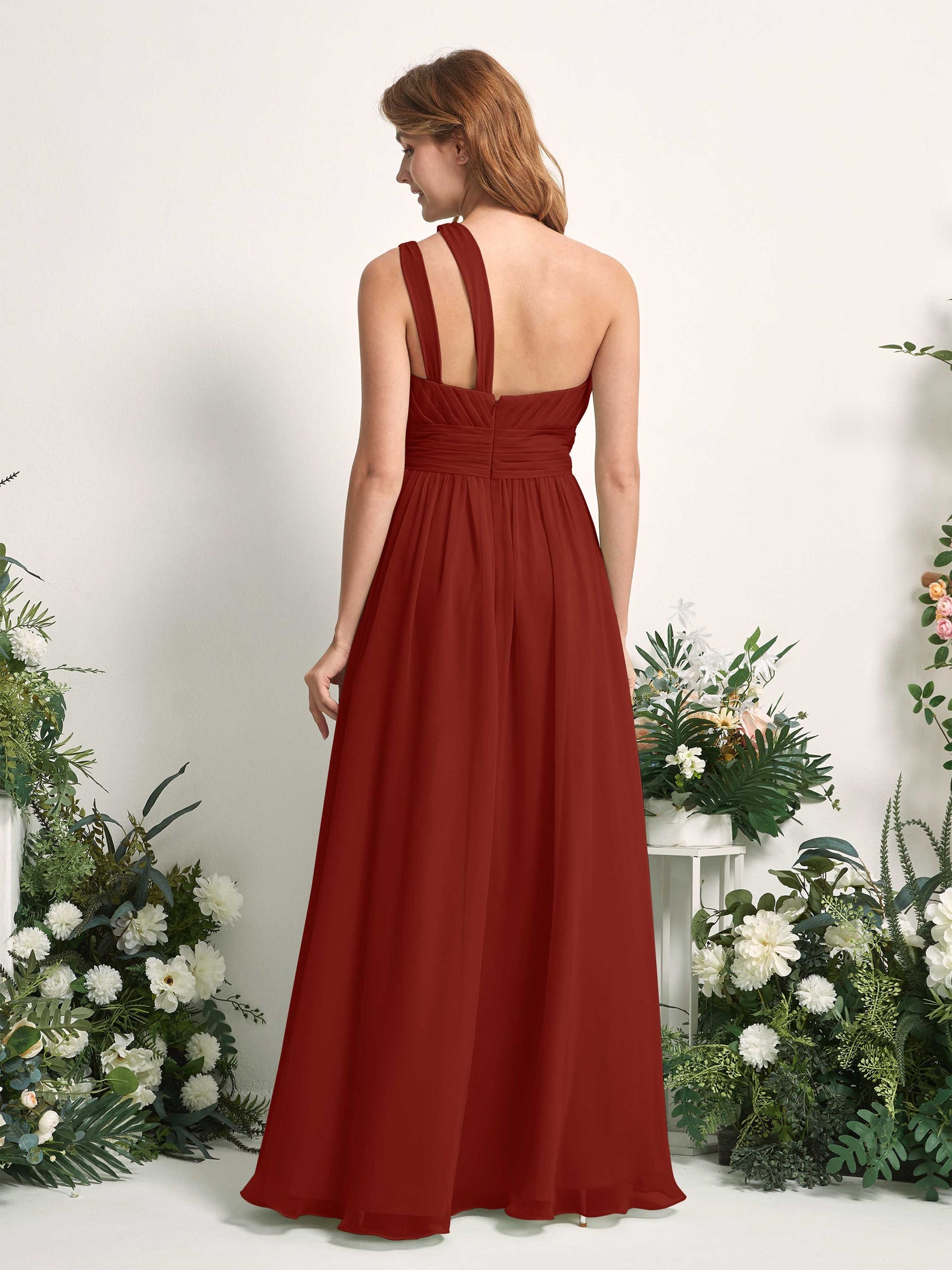 Carlyna Vestido Línea A Hasta el suelo Un Hombre Gasa Dama de honor Óxido #color_xido