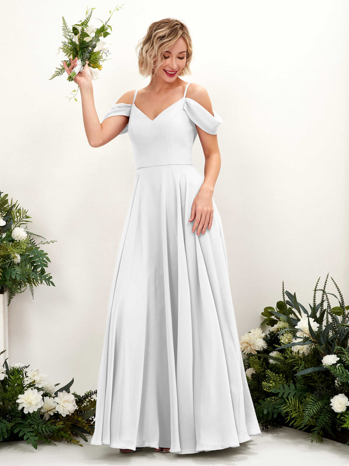 Carlyna Vestido Línea A Hombros caídos Hasta el suelo Gasa dama de honor Blanco 