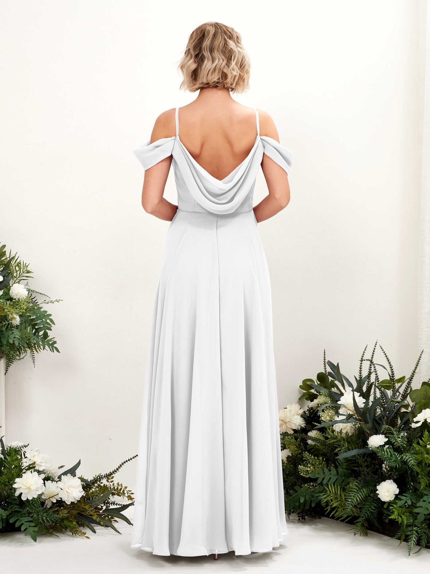 Carlyna Vestido Línea A Hombros caídos Hasta el suelo Gasa dama de honor Blanco #color_blanco