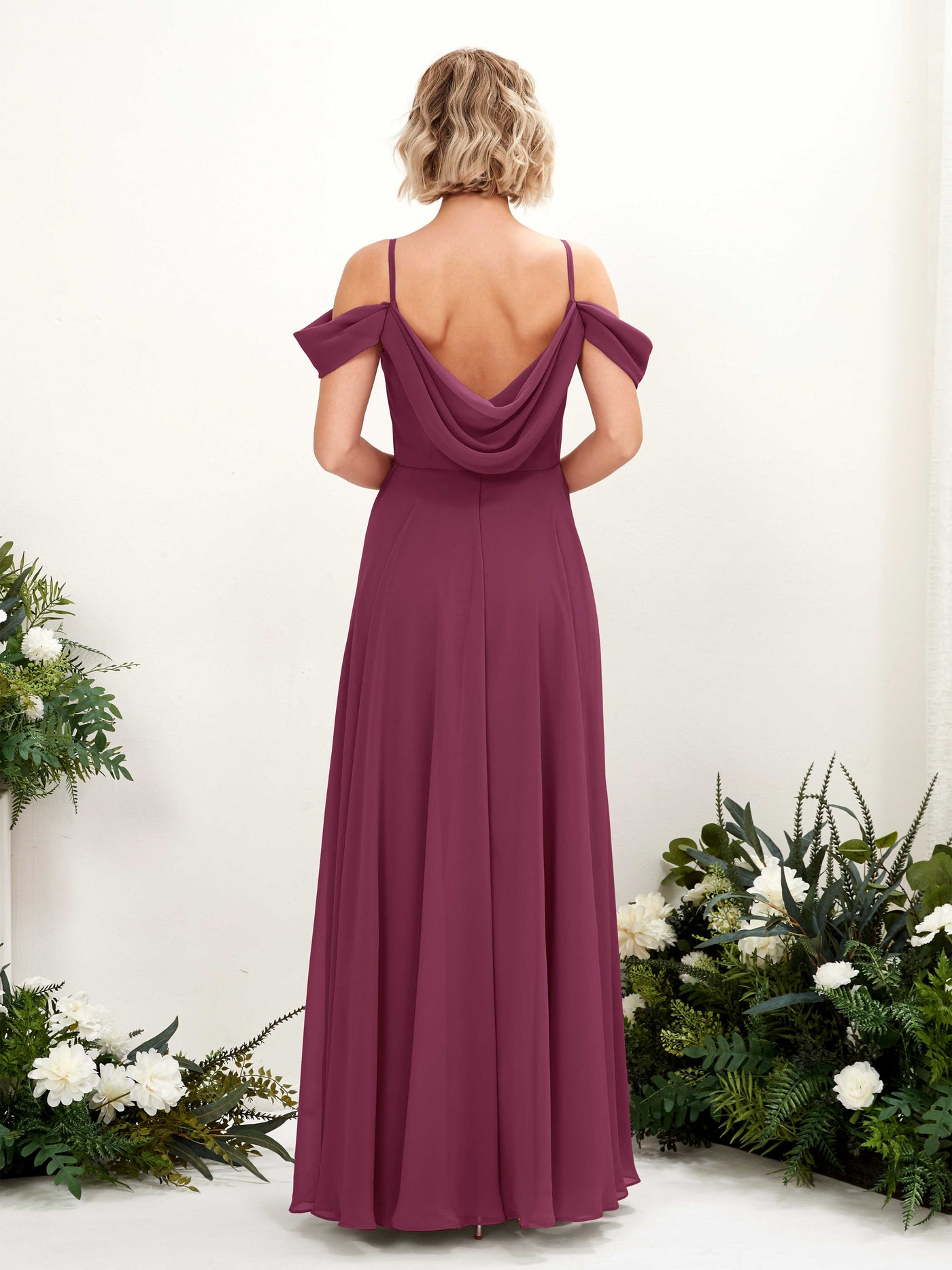 Carlyna Vestido Línea A Hombros caídos Hasta el suelo Gasa dama de honor Chianti #color_chianti